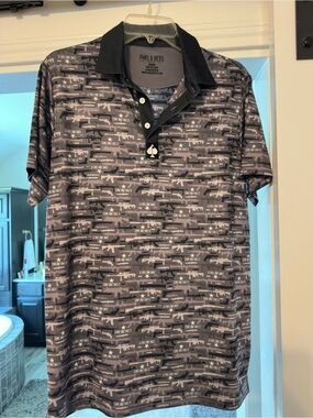 Pins and Aces "Come and Take It" Men’s Black & Gray Golf Polo